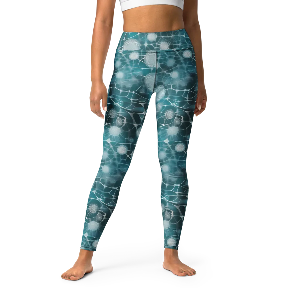 Aqua Dandelion on Yoga Leggings — Front
