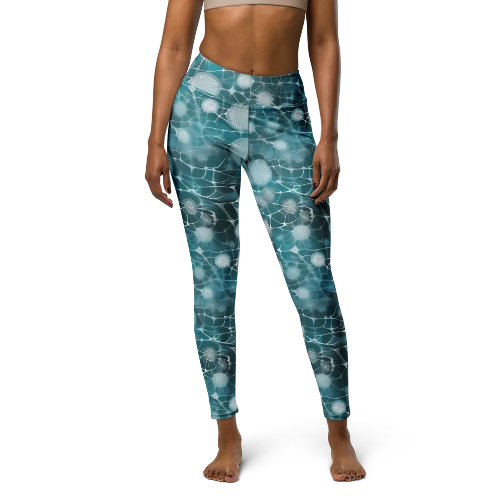 Aqua Dandelion on Yoga Leggings — Front