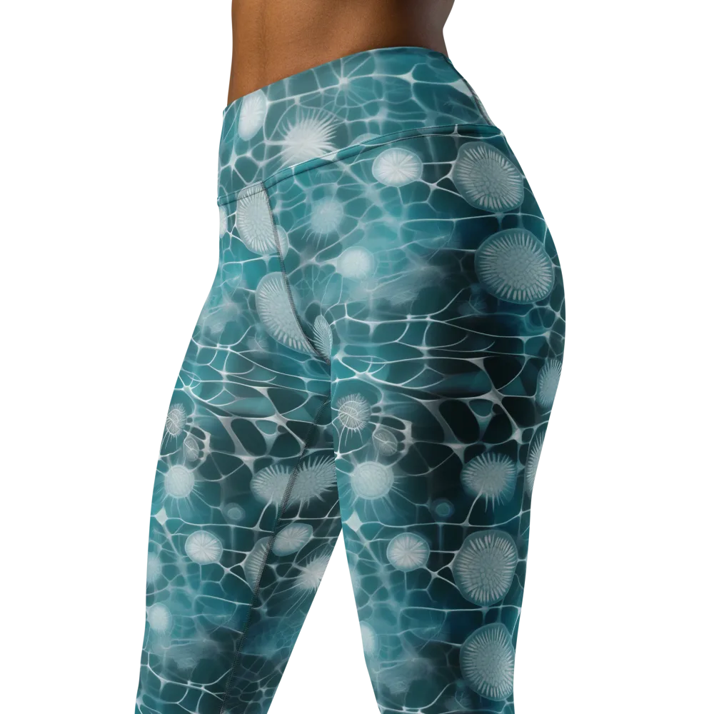 Aqua Dandelion on Yoga Leggings — Left Front