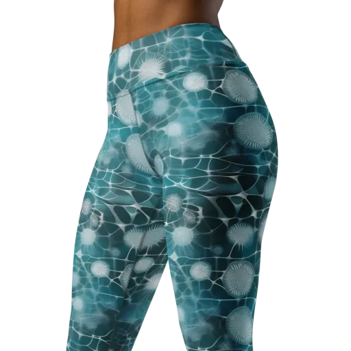 Aqua Dandelion on a Yoga Leggings