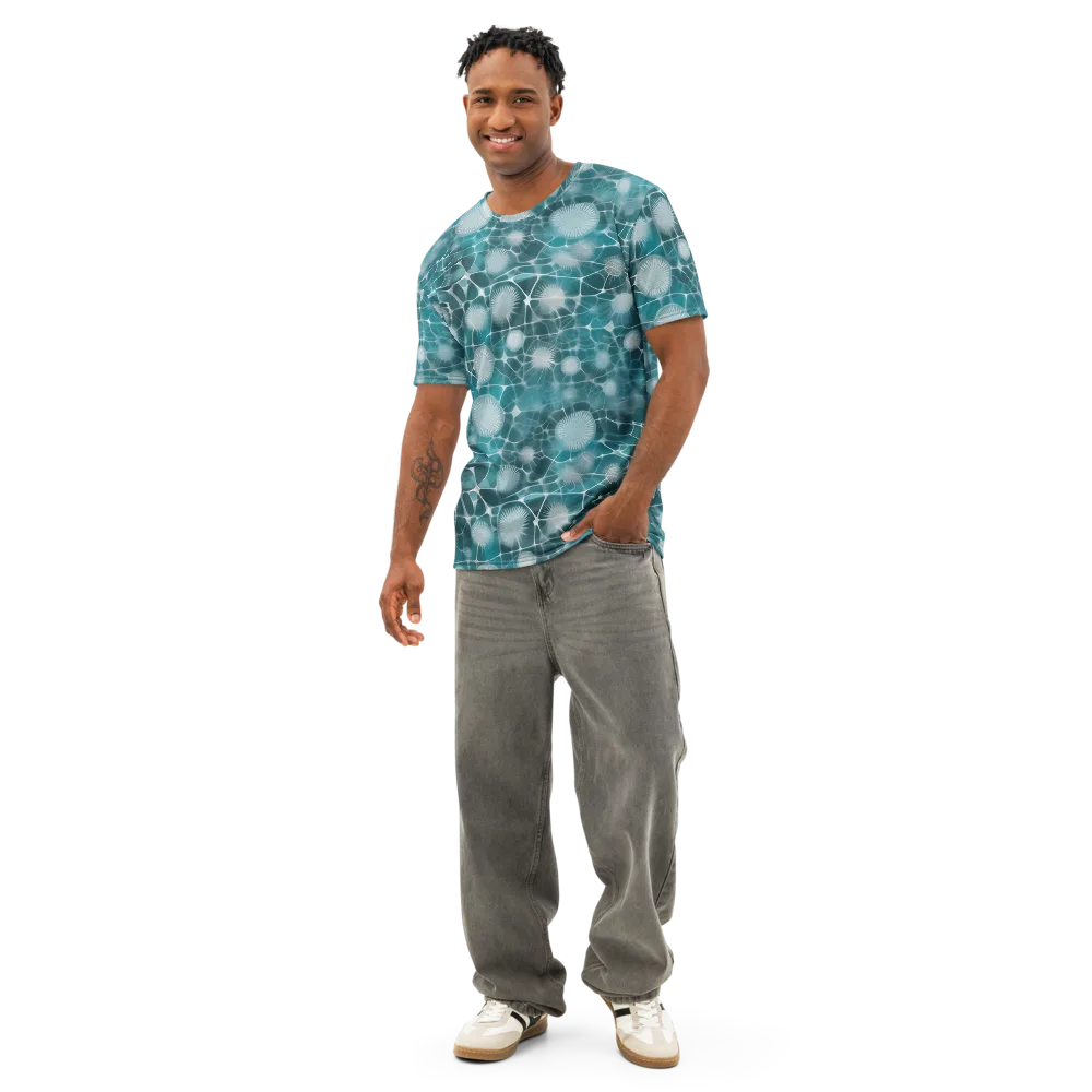 Aqua Dandelion on Men's Cotton Crew Neck T-Shirt — Front