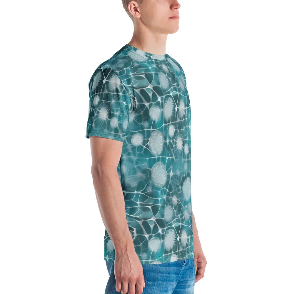 Aqua Dandelion on Men's Crew Neck T-Shirt — Right