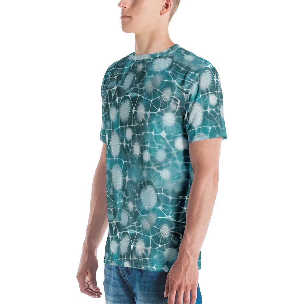 Aqua Dandelion on Men's Crew Neck T-Shirt — Left