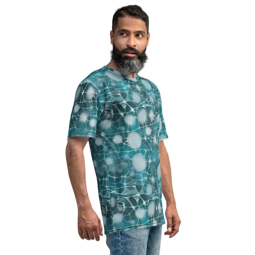 Aqua Dandelion on Men's Crew Neck T-Shirt — Right