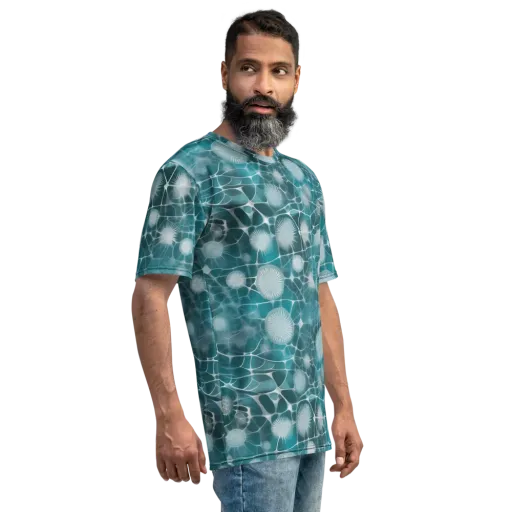 Aqua Dandelion on a Men's Crew Neck T-Shirt
