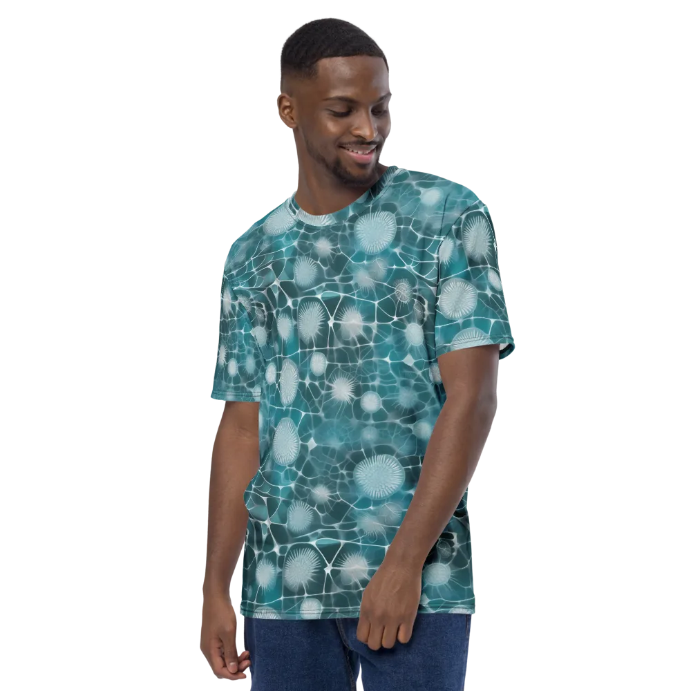 Aqua Dandelion on Men's Crew Neck T-Shirt — Left