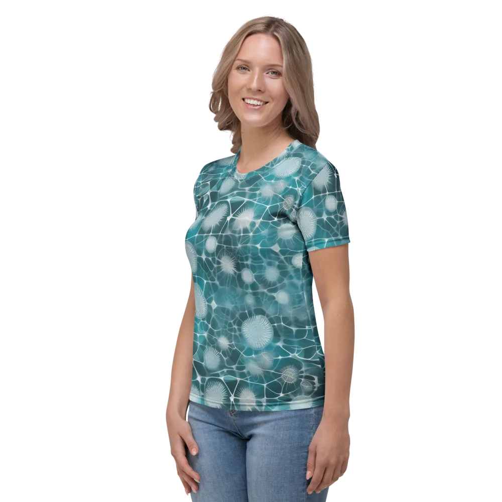 Aqua Dandelion on Women's Crew Neck T-Shirt — Left