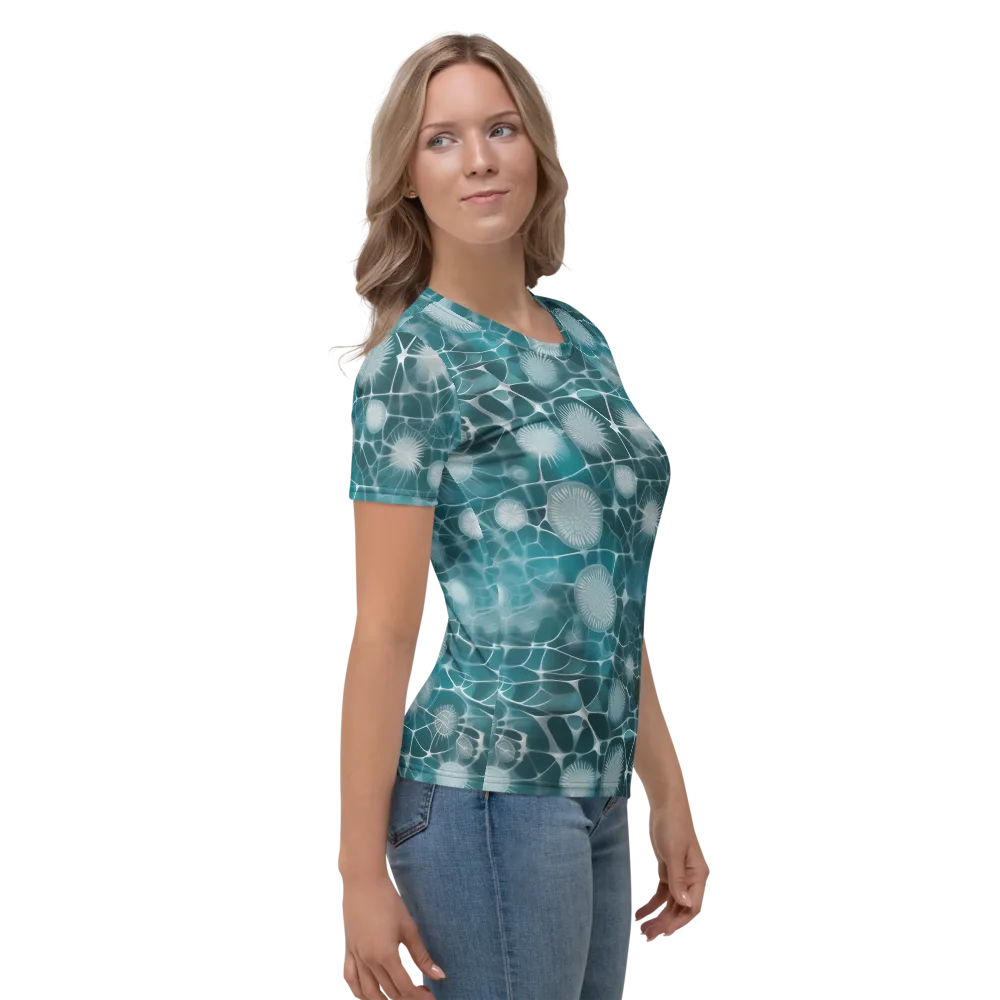 Aqua Dandelion on Women's Crew Neck T-Shirt — Right