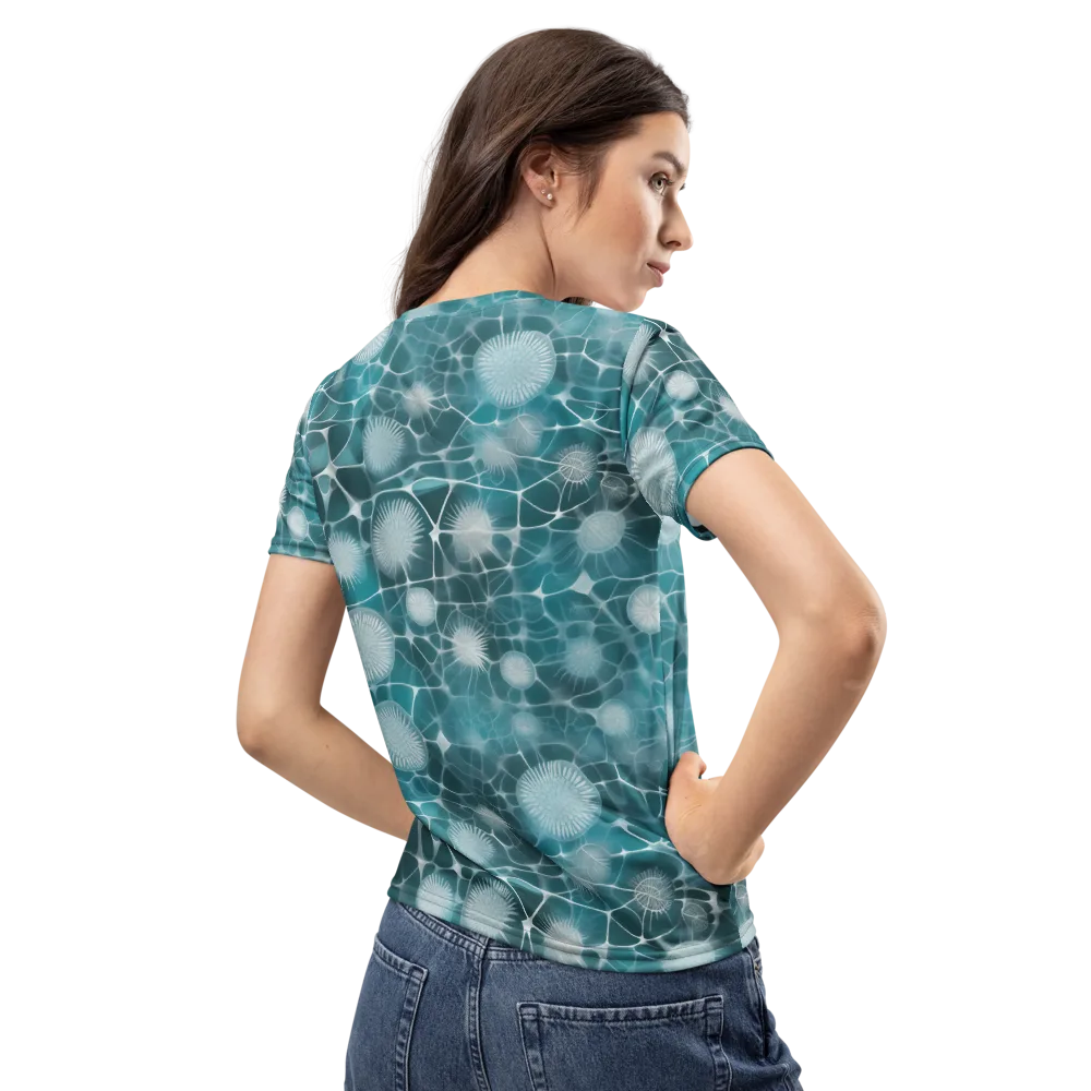 Aqua Dandelion on Women's Crew Neck T-Shirt — Back