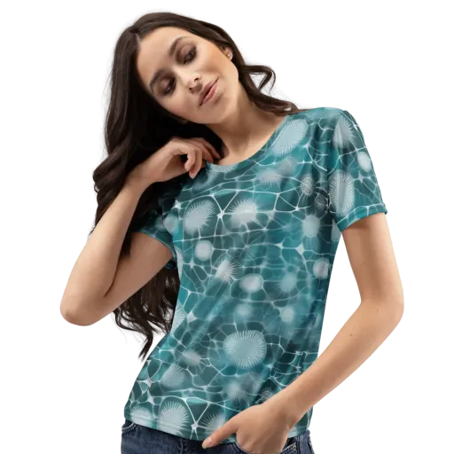 Aqua Dandelion on a Women's Crew Neck T-Shirt