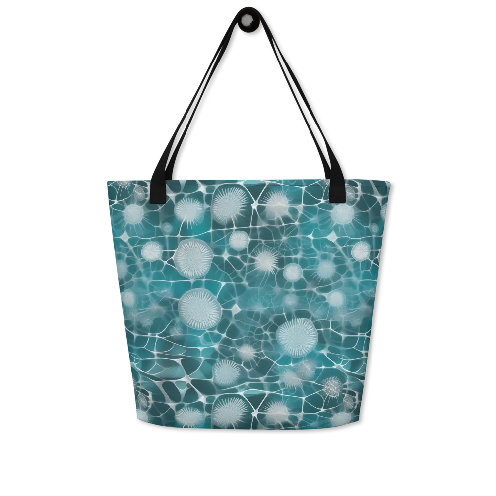 Aqua Dandelion on Large Tote Bag W/ Pocket — Front
