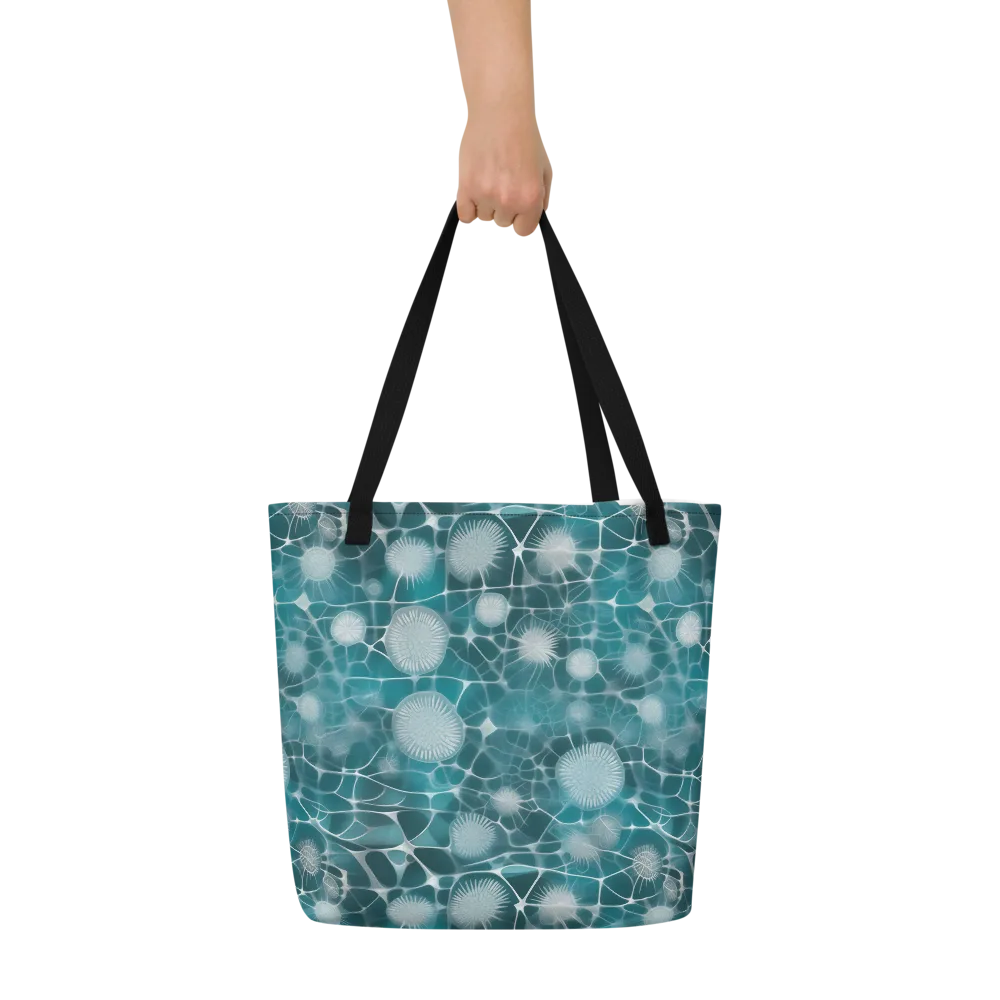 Aqua Dandelion on Large Tote Bag W/ Pocket — Front