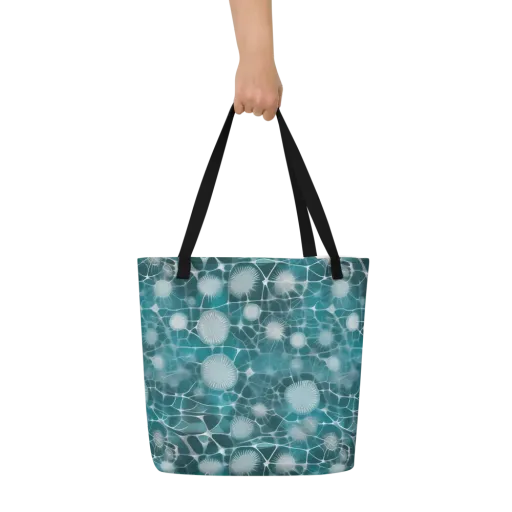 Aqua Dandelion on a Large Tote Bag W/ Pocket