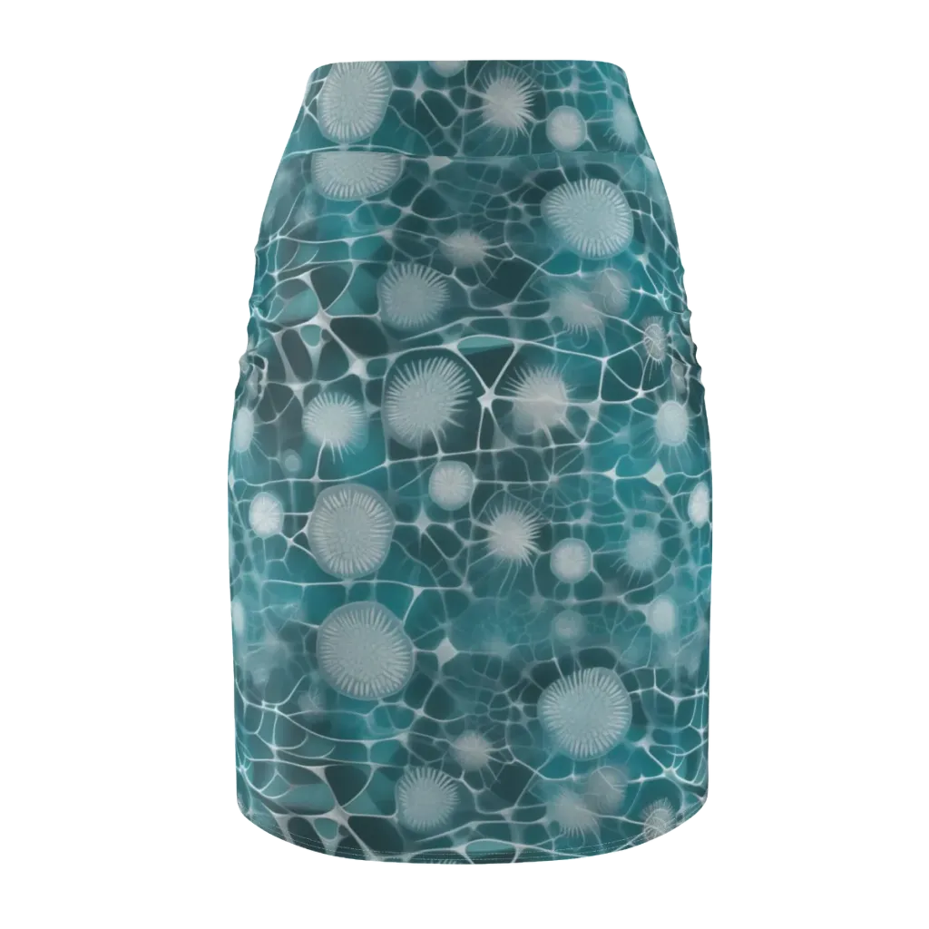 Aqua Dandelion on Pencil Skirt — Back