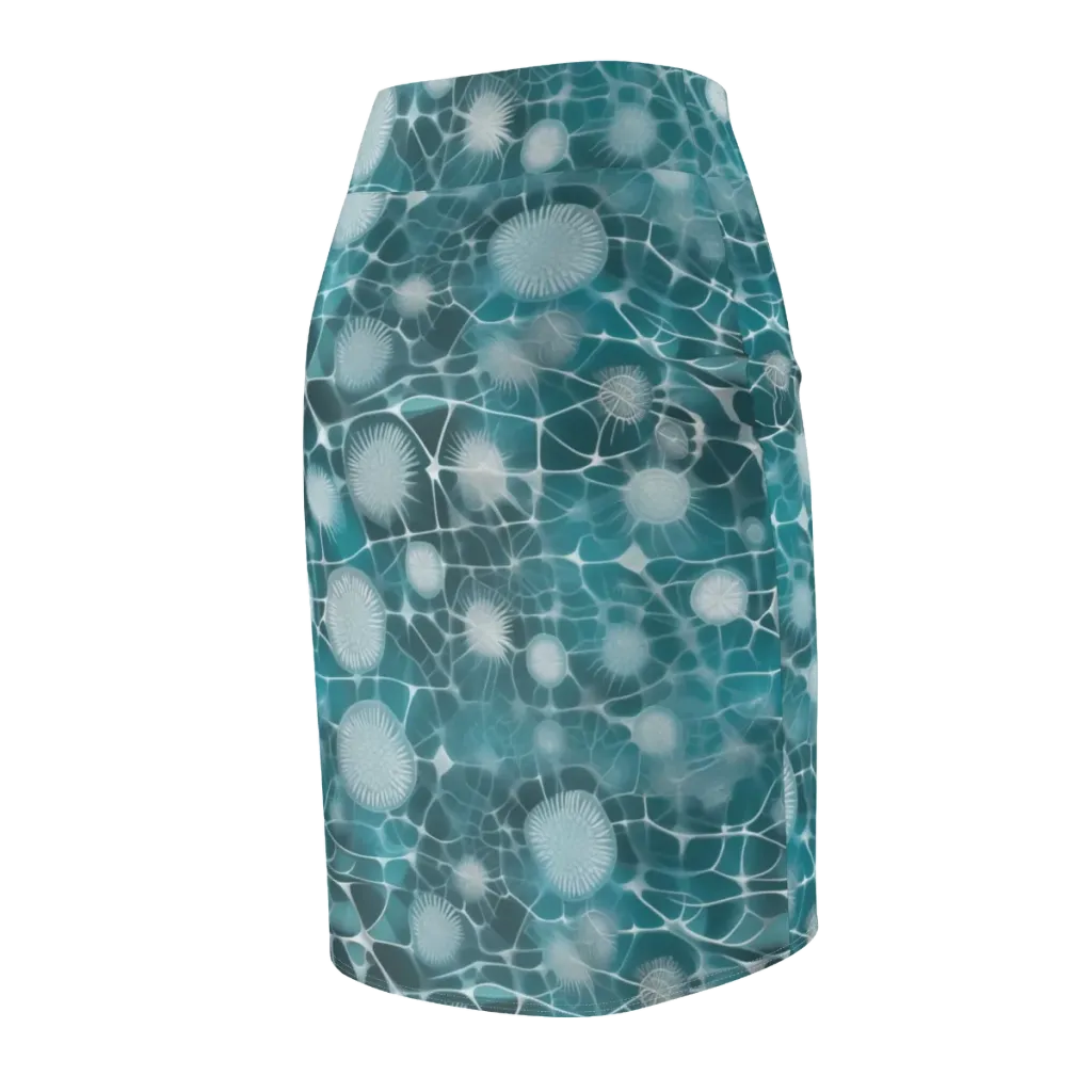 Aqua Dandelion on Pencil Skirt — Back Side