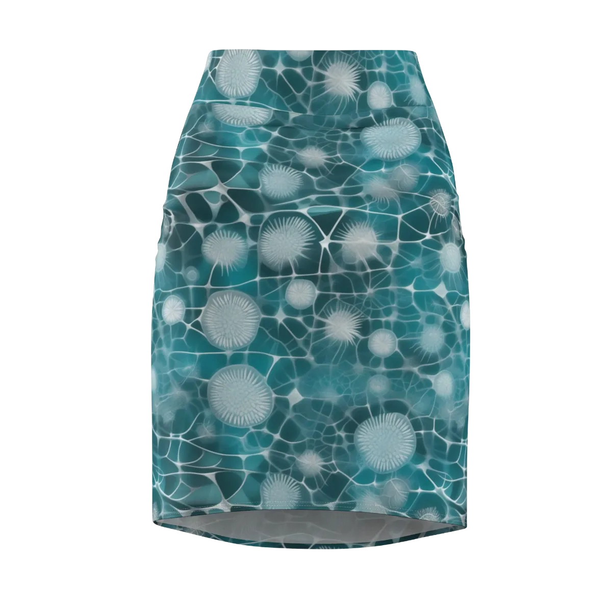 Aqua Dandelion on Pencil Skirt — Front