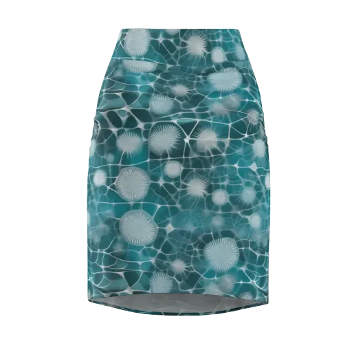 Aqua Dandelion on a Pencil Skirt