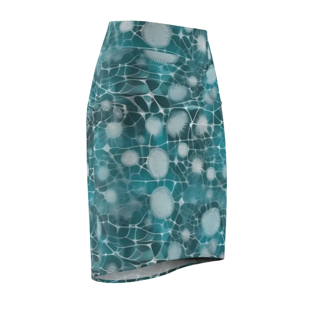 Aqua Dandelion on Pencil Skirt — Front Side