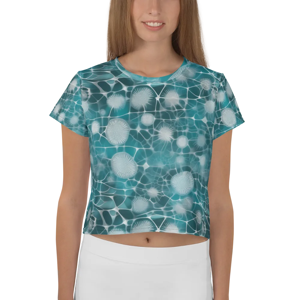 Aqua Dandelion on Crop Tee — Front