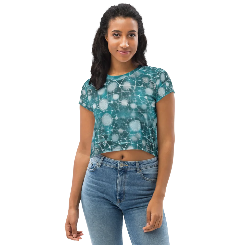 Aqua Dandelion on Crop Tee — Front