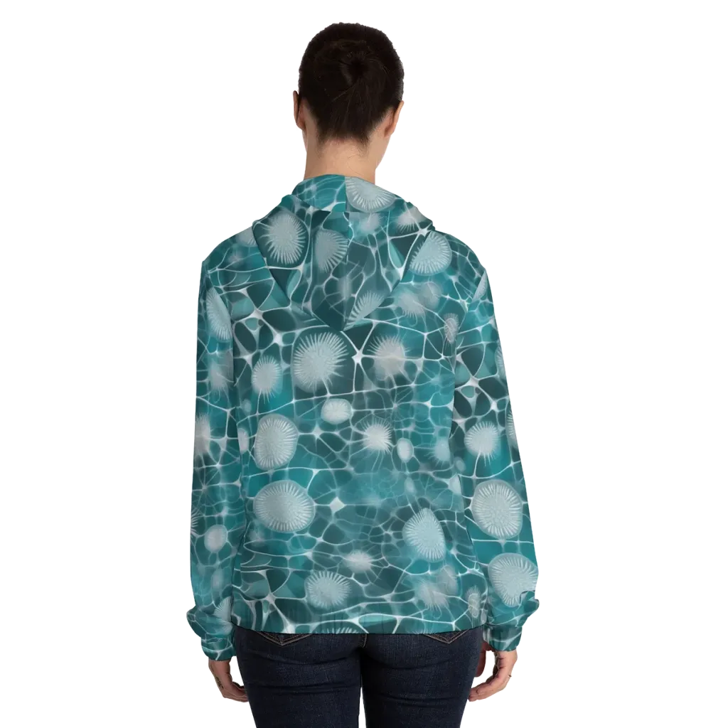 Aqua Dandelion on Women's Full-Zip Hoodie — Back On Person