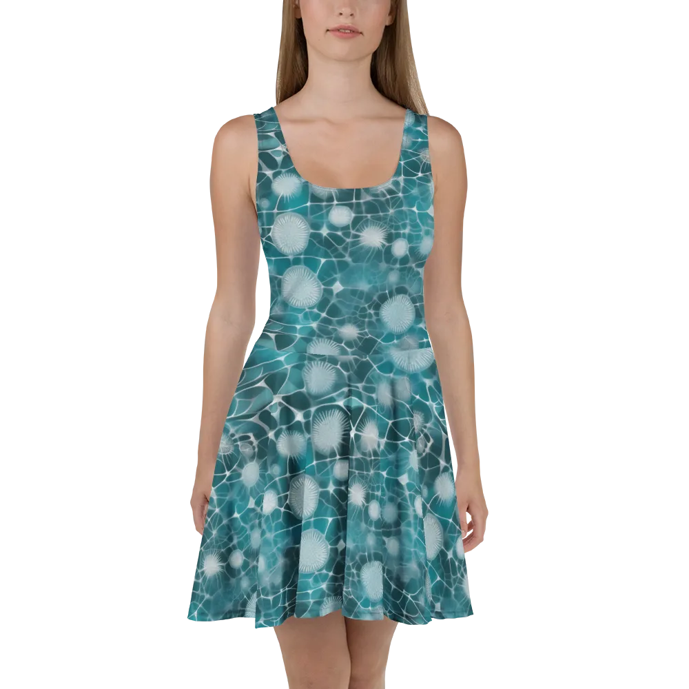 Aqua Dandelion on Skater Dress — Front