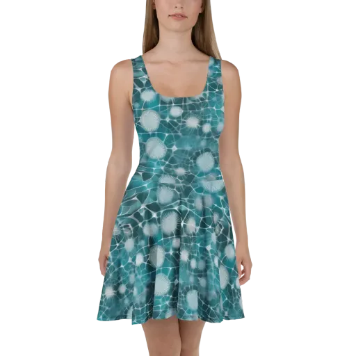 Aqua Dandelion on a Skater Dress