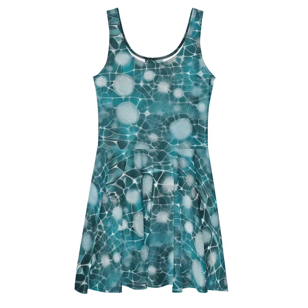 Aqua Dandelion on Skater Dress — Front