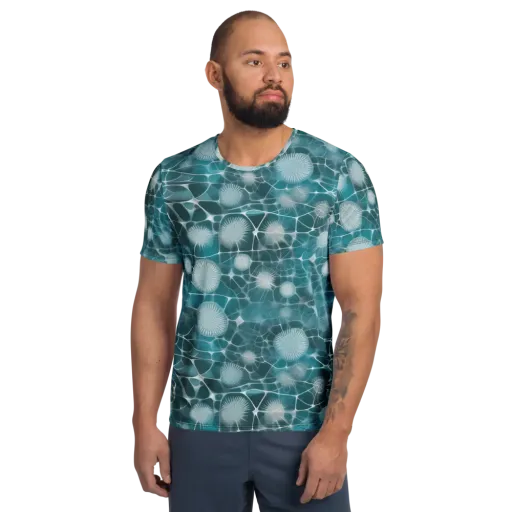 Aqua Dandelion on a Men's Athletic T-Shirt