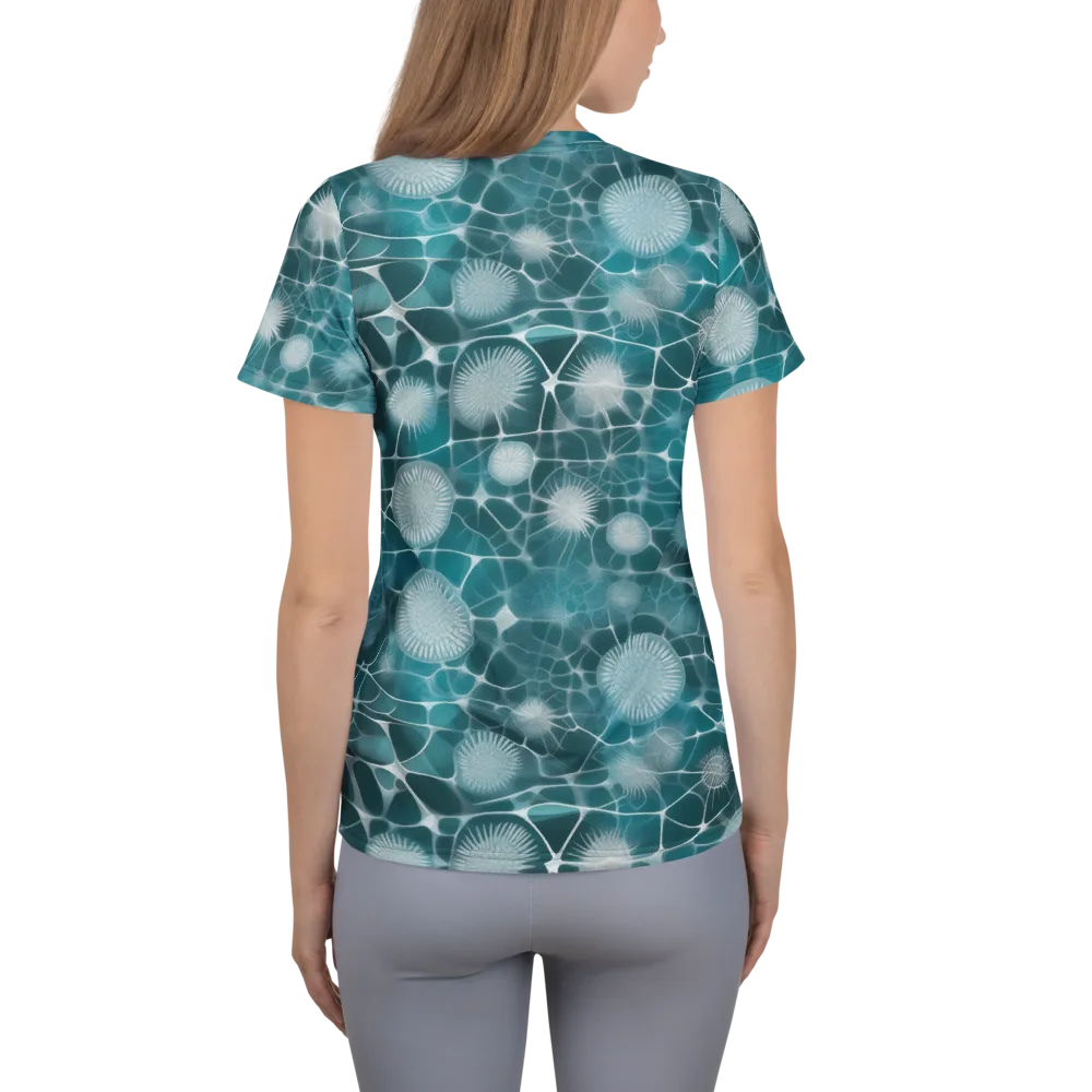 Aqua Dandelion on Women's Athletic T-Shirt — Back