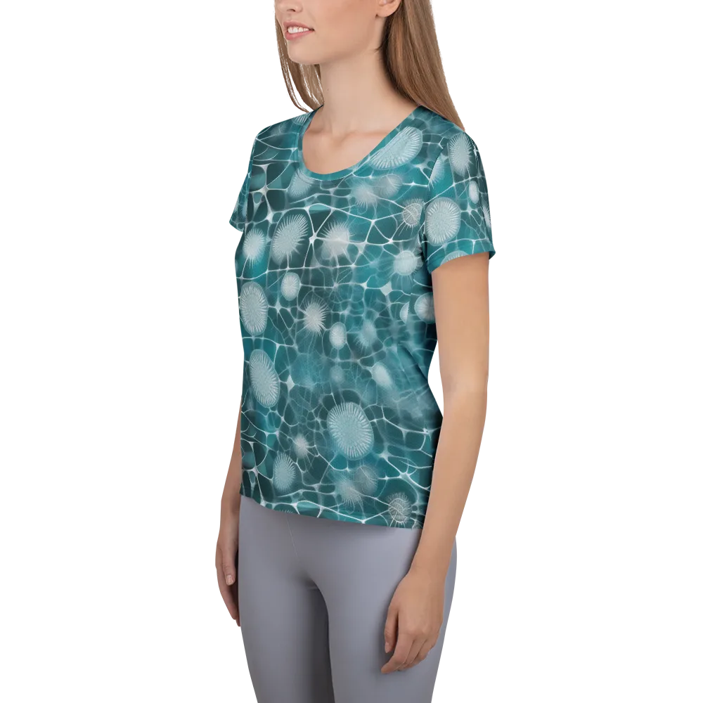 Aqua Dandelion on Women's Athletic T-Shirt — Left
