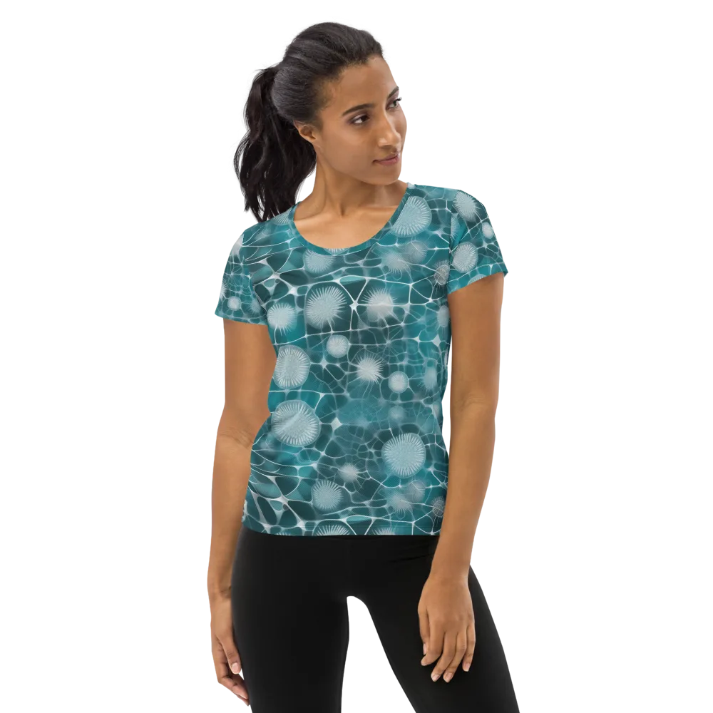Aqua Dandelion on Women's Athletic T-Shirt — Front
