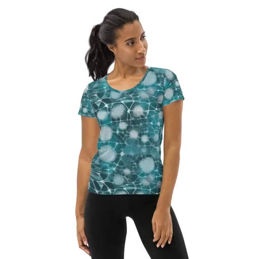 Aqua Dandelion on a Women's Athletic T-Shirt