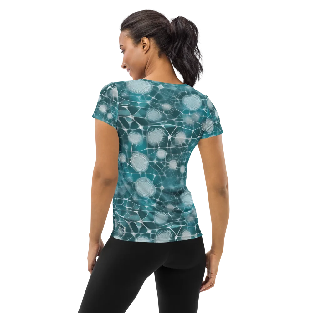 Aqua Dandelion on Women's Athletic T-Shirt — Back