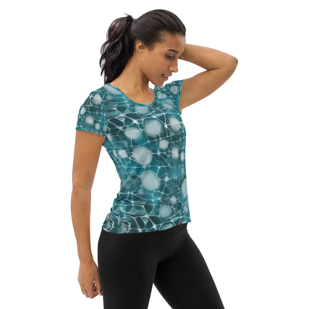 Aqua Dandelion on Women's Athletic T-Shirt — Right