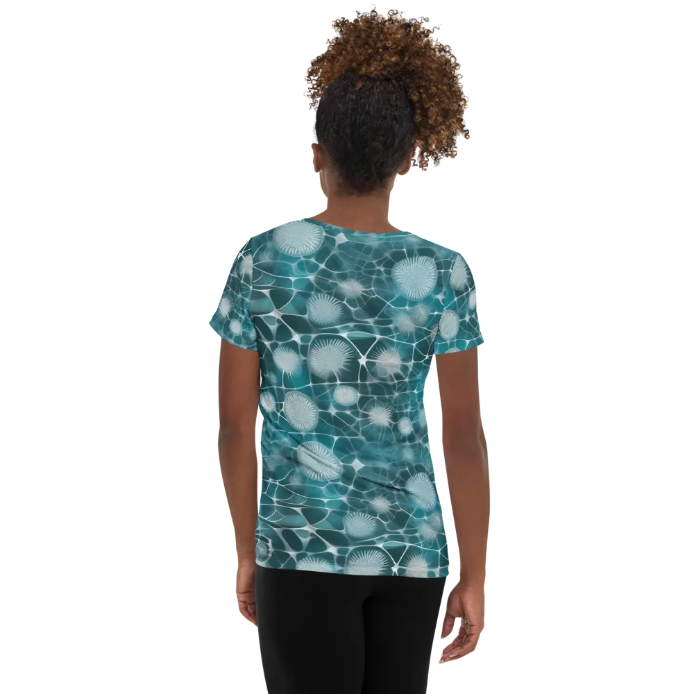 Aqua Dandelion on Women's Athletic T-Shirt — Back