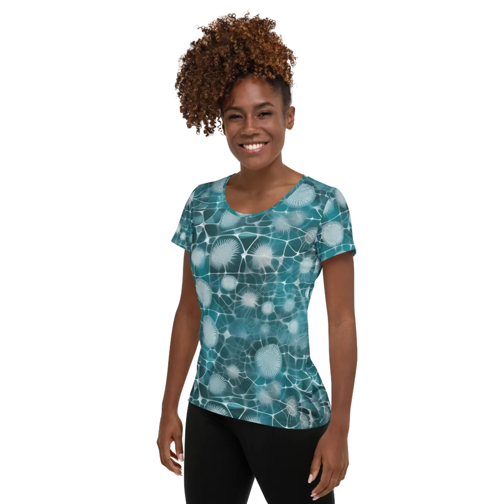 Aqua Dandelion on Women's Athletic T-Shirt — Left