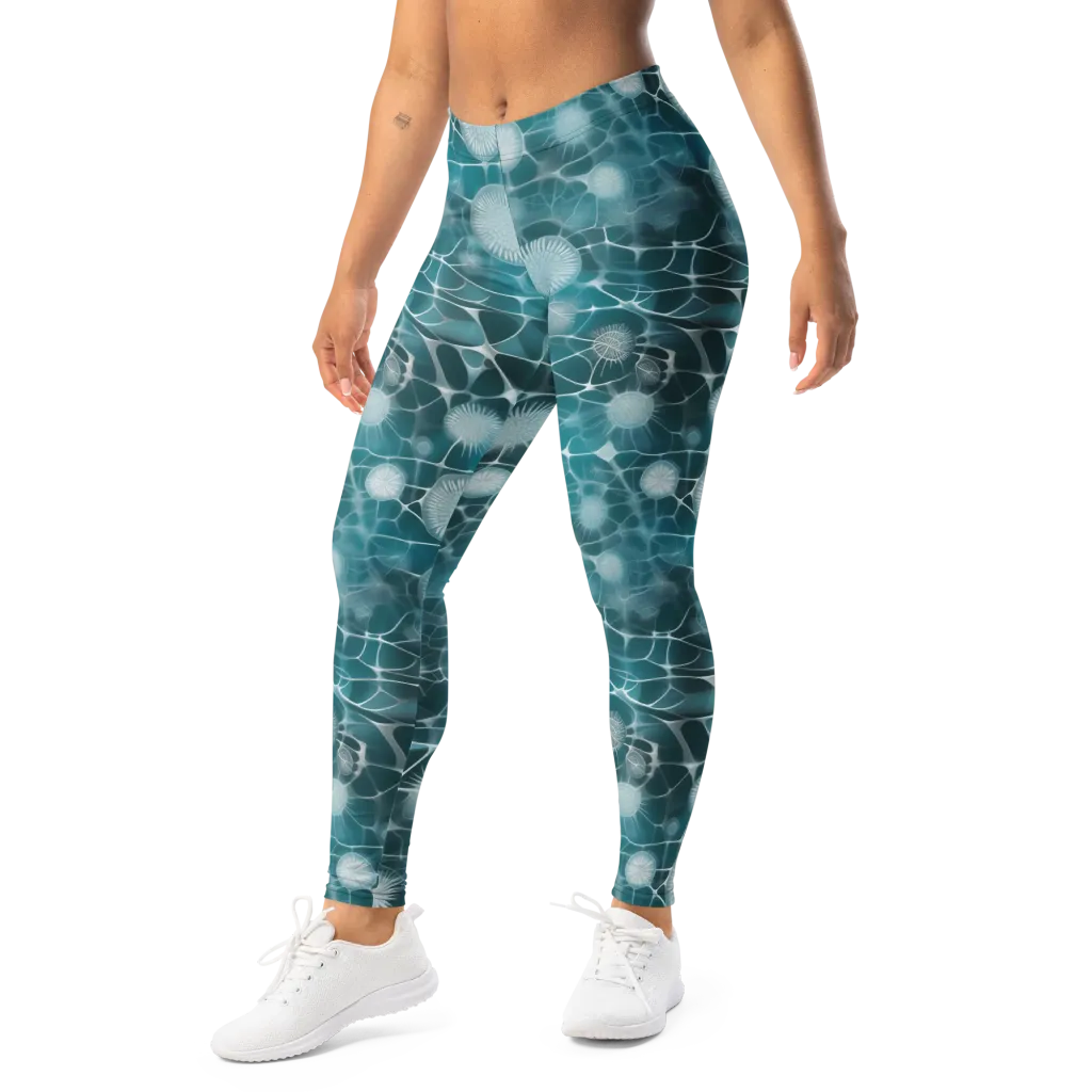 Aqua Dandelion on Leggings — Left Front
