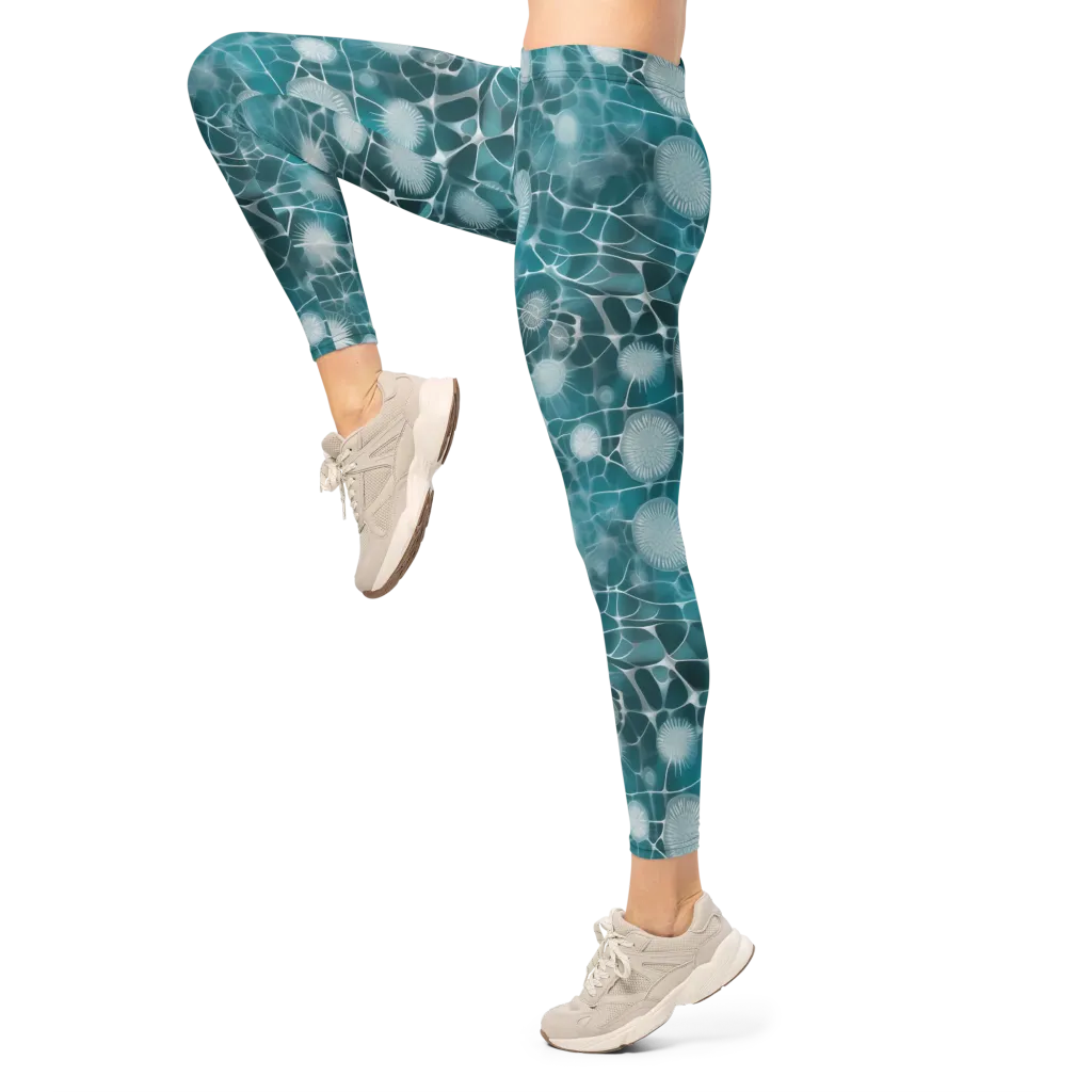 Aqua Dandelion on Leggings — Left