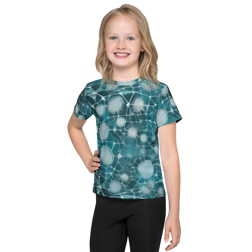 Aqua Dandelion on Kids Crew Neck T-Shirt — Front