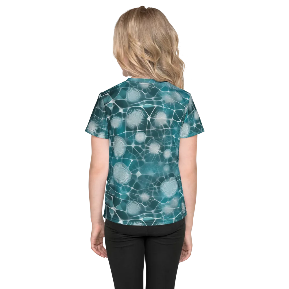 Aqua Dandelion on Kids Crew Neck T-Shirt — Back