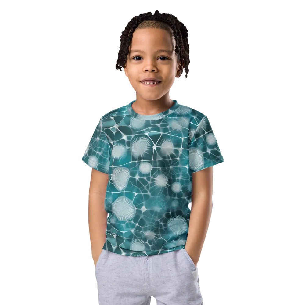 Aqua Dandelion on Kids Crew Neck T-Shirt — Front