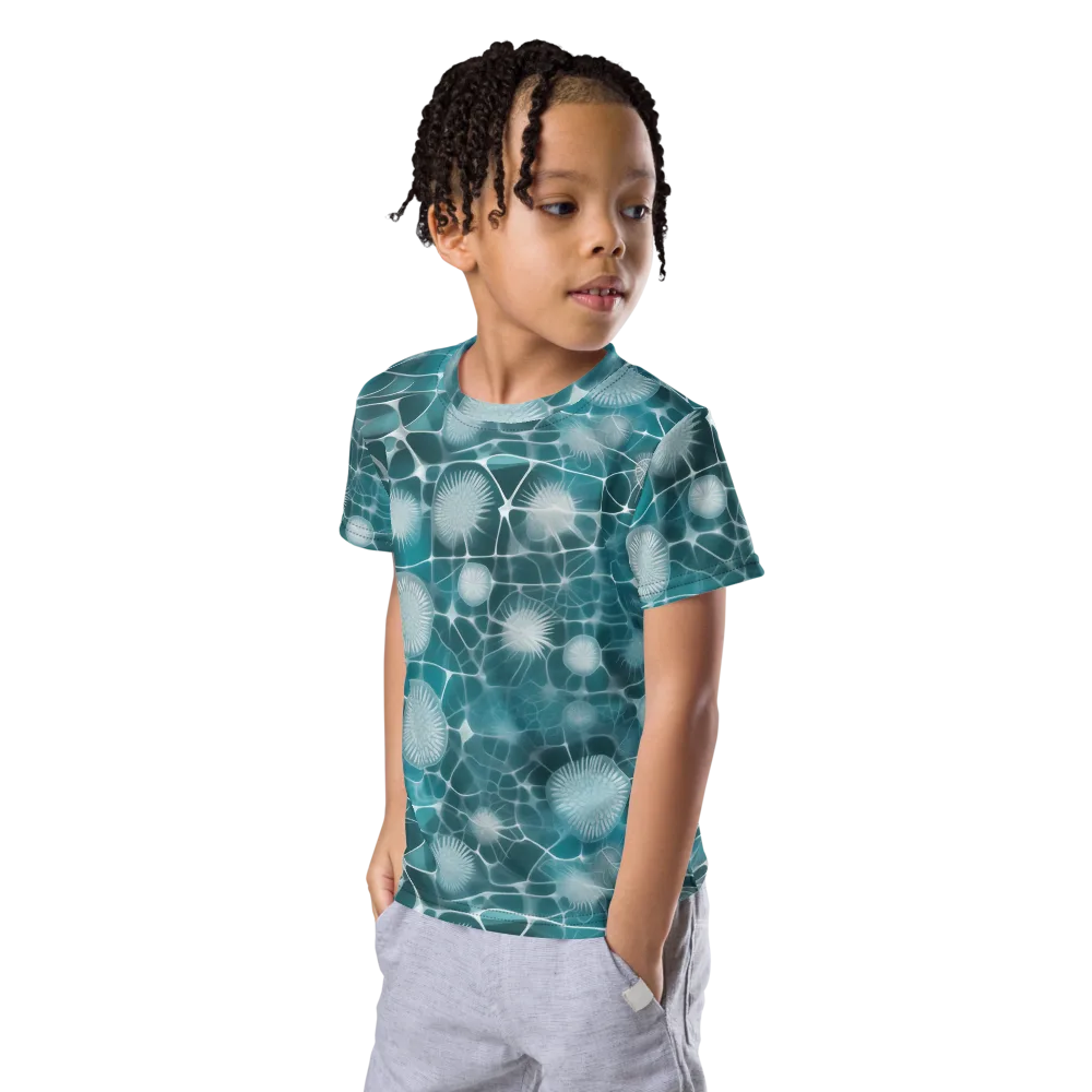 Aqua Dandelion on Kids Crew Neck T-Shirt — Left Front