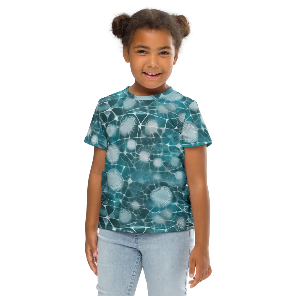 Aqua Dandelion on Kids Crew Neck T-Shirt — Front