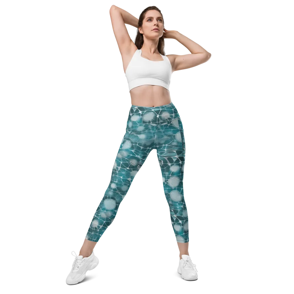 Aqua Dandelion on Leggings with Pockets — Front