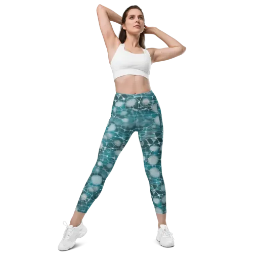 Aqua Dandelion on a Leggings with Pockets