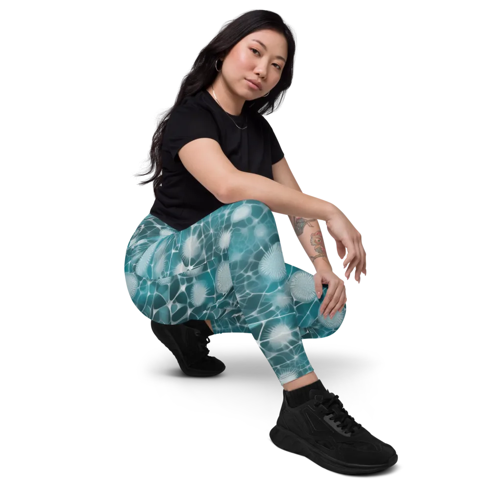 Aqua Dandelion on Leggings with Pockets — Right Front