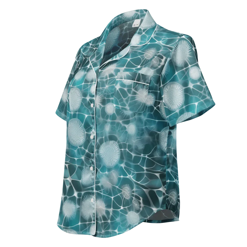 Aqua Dandelion on Women's Short Sleeve Pajama Top — Left Front
