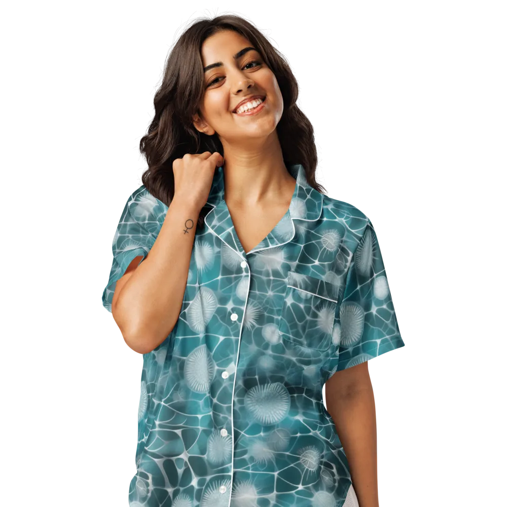 Aqua Dandelion on Women's Short Sleeve Pajama Top — Front