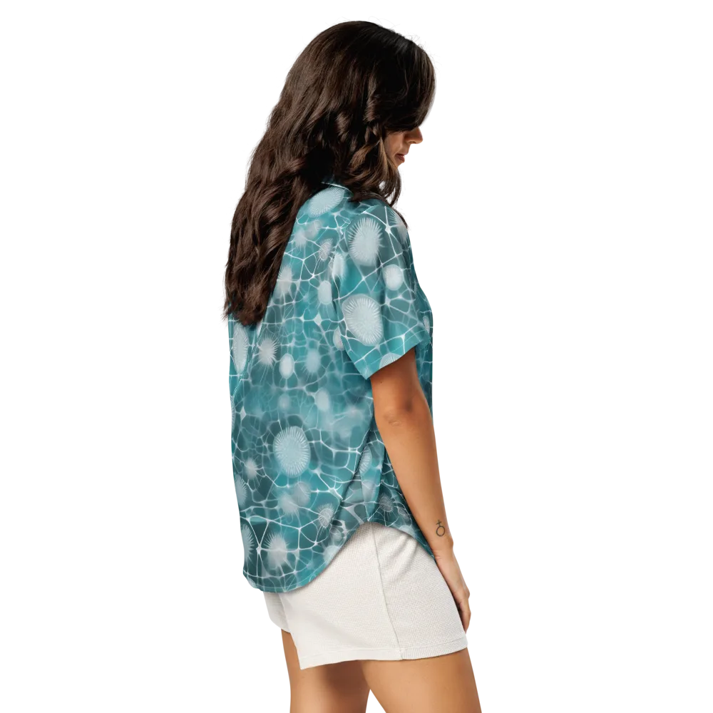 Aqua Dandelion on Women's Short Sleeve Pajama Top — Right Back